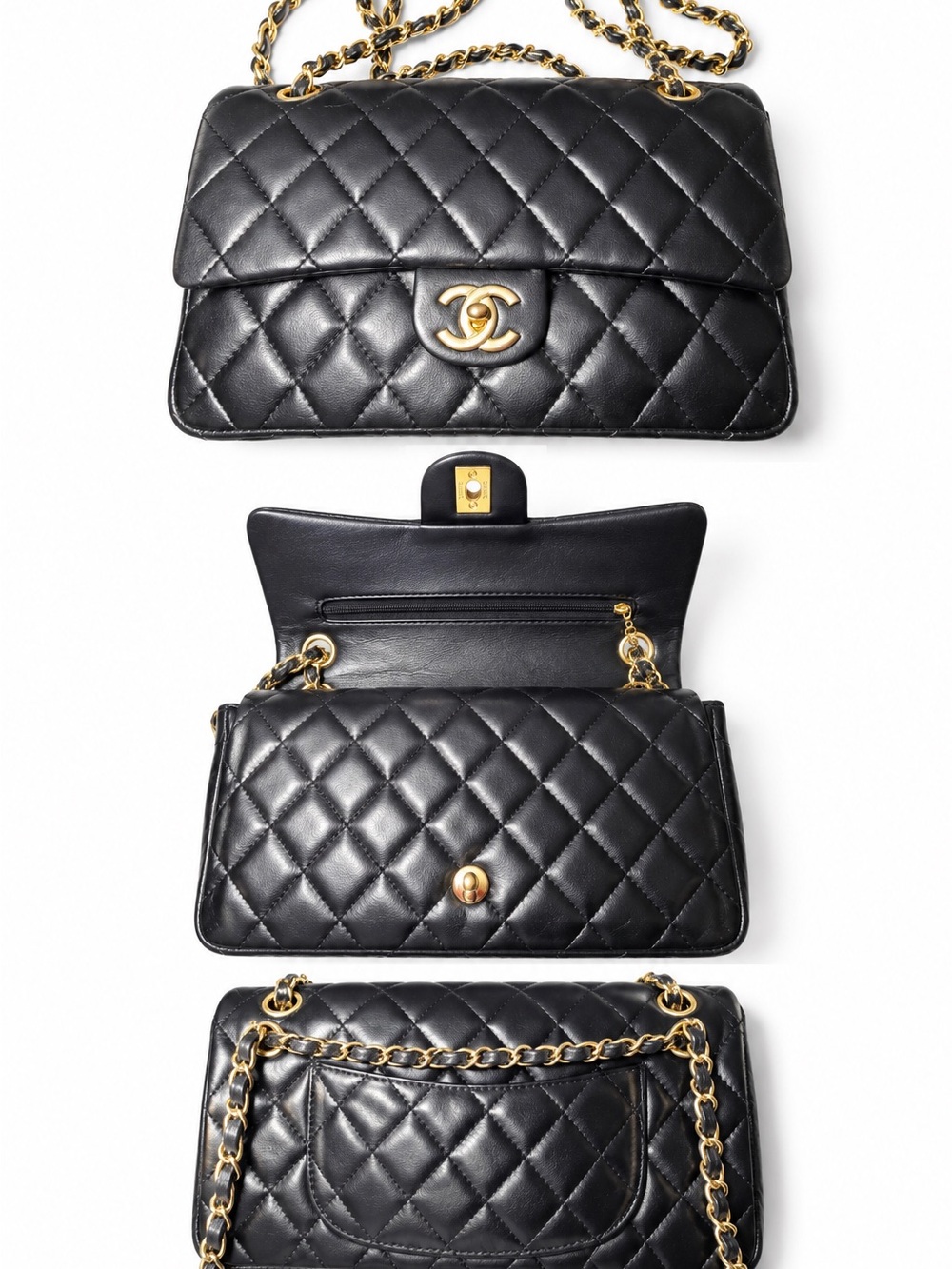 CHANEL Black Quilted Lambskin Double Flap Shoulder Bag